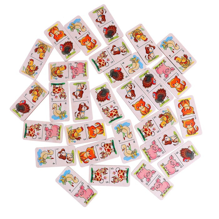 Домино большое «На ферме» 28 деревянных фишек Домино большое «На ферме» 28 деревянных фишек