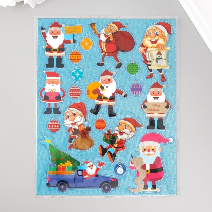Наклейка пластик Наклейка пластик "Разные Деды Морозы" 24,5х19,5 см