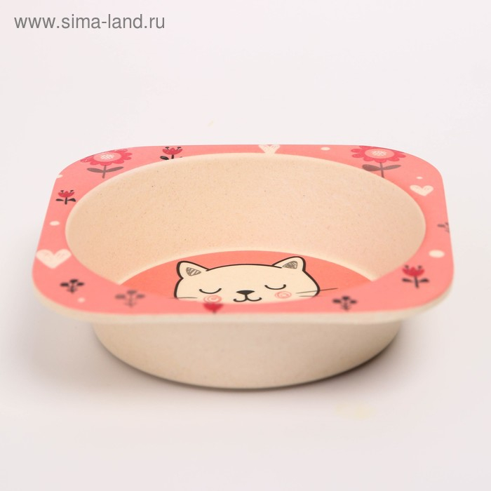 Набор детской бамбуковой посуды «Кошечка», тарелка, миска, стакан, приборы, 5 предметов Набор детской бамбуковой посуды «Кошечка», тарелка, миска, стакан, приборы, 5 предметов