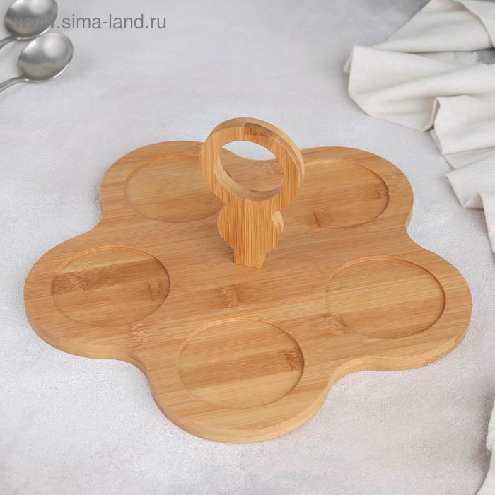 Набор соусников керамический на деревянной подставке «Эстет», 5 предметов, цвет белый Набор соусников керамический на деревянной подставке «Эстет», 5 предметов, цвет белый