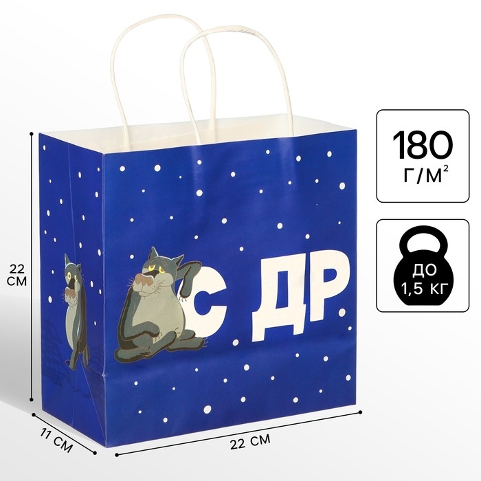 Пакет подарочный Пакет подарочный "С Др тебя если чо" 22х22х11 см, крафт, упаковка, Жил-был Пес