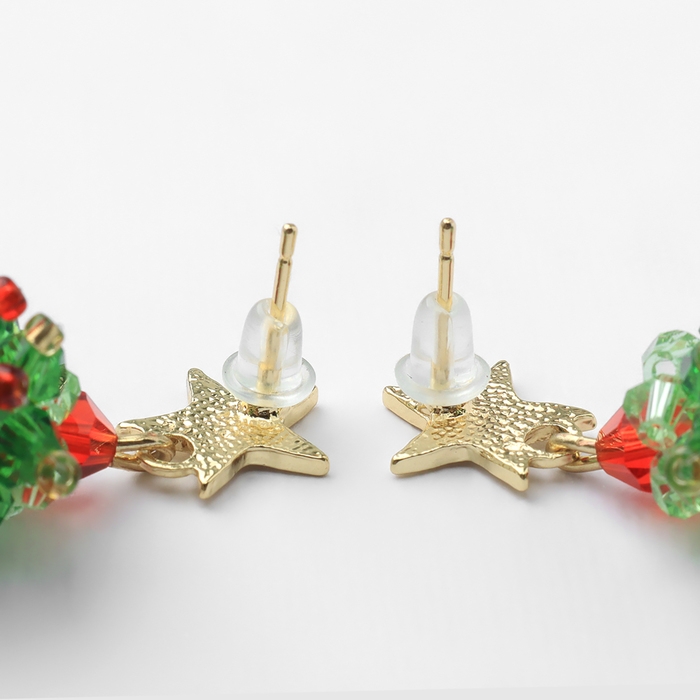 Серьги «Новогодние» ёлочки, цветные в золоте Серьги «Новогодние» ёлочки, цветные в золоте
