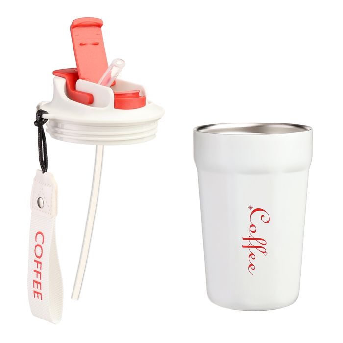 Термокружка, 380 мл, Coffee Термокружка, 380 мл, Coffee "Мастер К", сохраняет тепло до 6 ч, белая