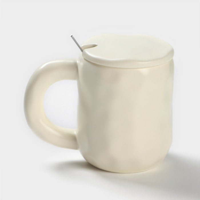 Кружка керамическая с ложкой &laquo;Мишка&raquo;, 450 мл, цвет бежевый