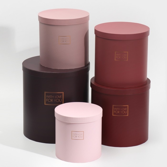 Набор круглых коробок 5 в 1, упаковка подарочная, «Пантон 06»,15 х 15 х 15 - 23 х 23 х 25 см