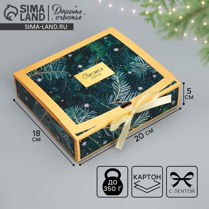 Коробка подарочная новогодняя складная «Счастья в новом году», 20 х 18 х 5 см, Новый год Коробка подарочная новогодняя складная «Счастья в новом году», 20 х 18 х 5 см, Новый год