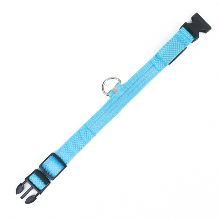 Ошейник с подсветкой размер S, ОШ 35-43 х 2,5 см, 3 режима свечения голубой Ошейник с подсветкой размер S, ОШ 35-43 х 2,5 см, 3 режима свечения голубой