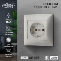 Розетка одноместная Luazon Lighting "Антей", 16 А, скрытая, с з/к, серебристая