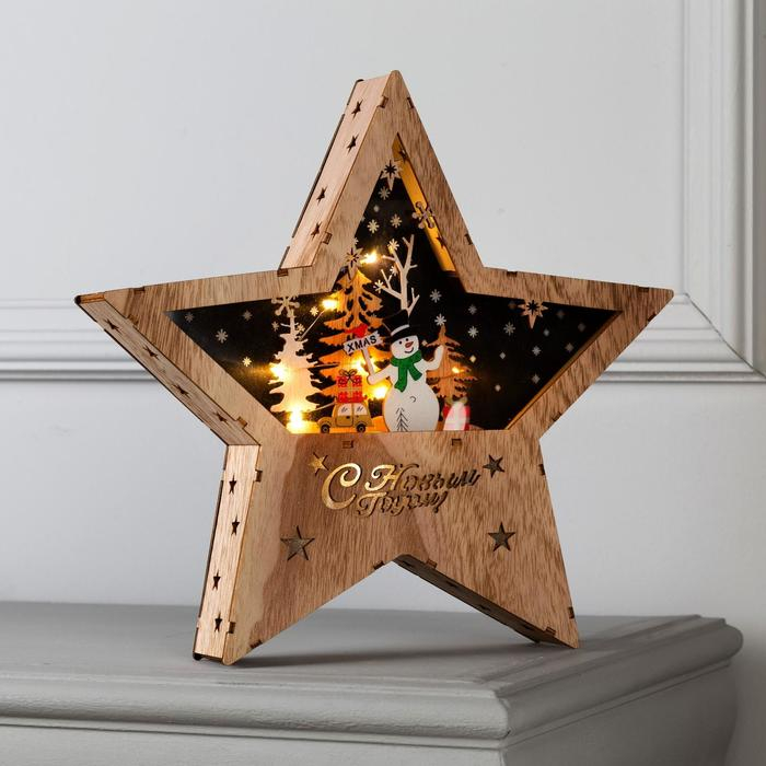 Светодиодная фигура «Новогодний снеговик» 30 × 30 × 5 см, дерево, батарейки АААх2 (не в комплекте), свечение тёплое белое Светодиодная фигура «Новогодний снеговик» 30 × 30 × 5 см, дерево, батарейки АААх2 (не в комплекте), свечение тёплое белое