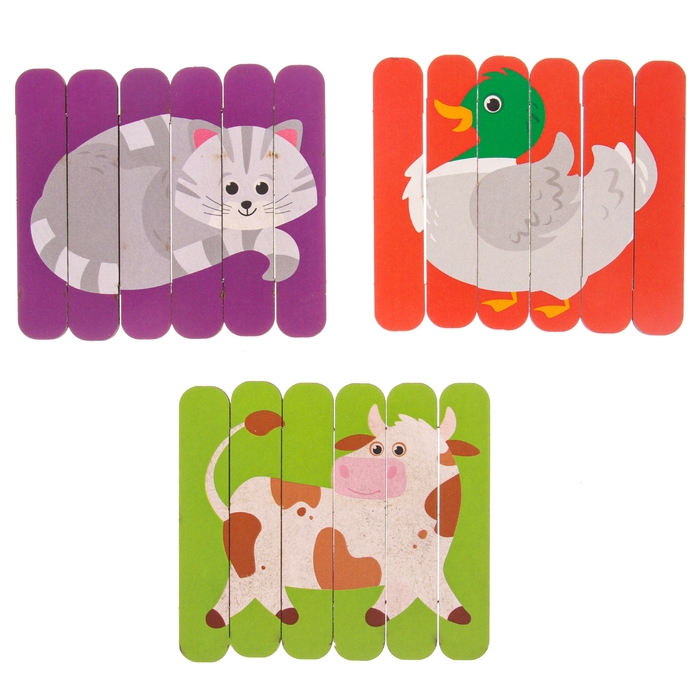 Головоломка. Собери 6 картинок «Ферма», двусторонние палочки Головоломка. Собери 6 картинок «Ферма», двусторонние палочки