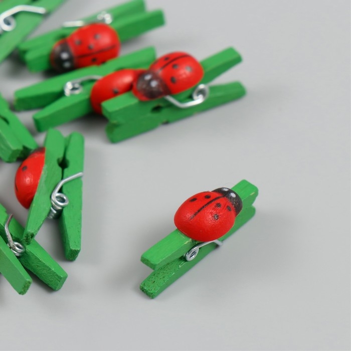 Декор для творчества дерево Декор для творчества дерево "Прищепка с божьей коровкой" зелёный набор 12 шт 0,9х2,5 см