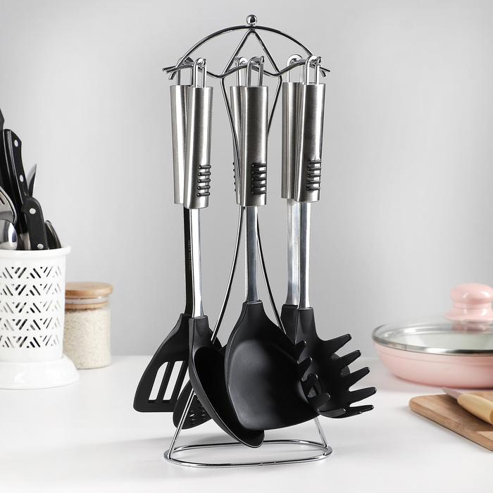Набор кухонных принадлежностей Доляна «Фидель», 6 предметов, на подставке Набор кухонных принадлежностей Доляна «Фидель», 6 предметов, на подставке