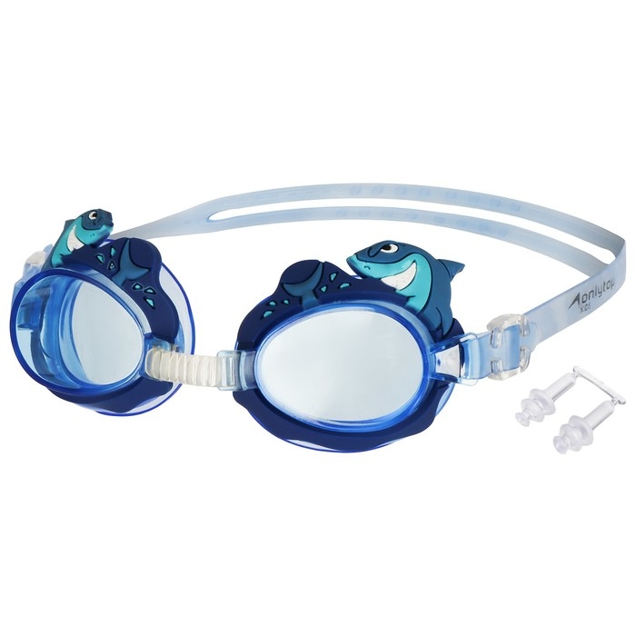 Очки для плавания детские «Акула», беруши, цвет синий Очки для плавания детские «Акула», беруши, цвет синий