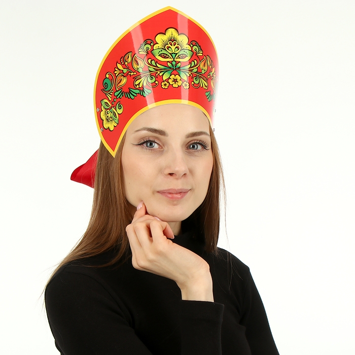 Кокошник «Анфиса» жёлтые цветы на красном Кокошник «Анфиса» жёлтые цветы на красном