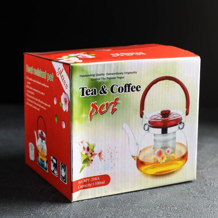 Чайник стеклянный заварочный с металлическим ситом «Цветочная фантазия», 1 л Чайник стеклянный заварочный с металлическим ситом «Цветочная фантазия», 1 л