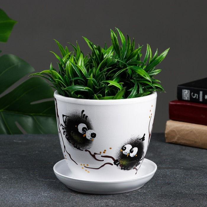 Горшок цветочный Горшок цветочный "Птички" 1 л, белый