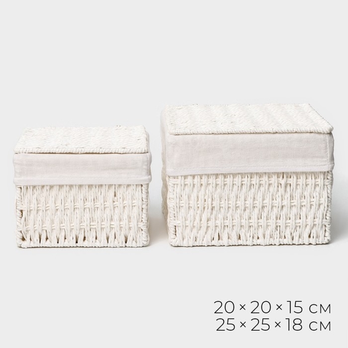 Набор интерьерных корзин ручной работы с крышкой LaDо́m, 2 шт, размер: 20×20×15 см, 25×25×18 см Набор интерьерных корзин ручной работы с крышкой LaDо́m, 2 шт, размер: 20×20×15 см, 25×25×18 см