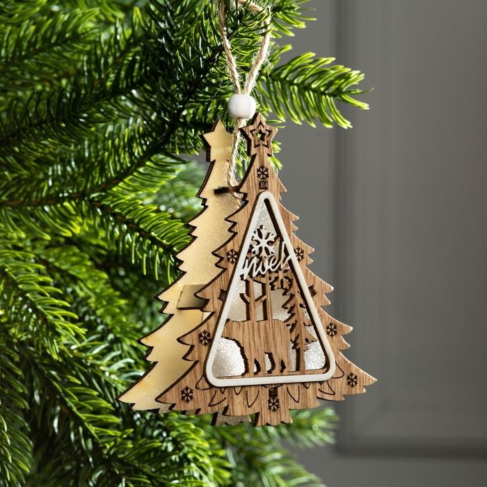 Ёлочная игрушка «Ёлочка с медведем», от батареек, свечение тёплое белое Ёлочная игрушка «Ёлочка с медведем», от батареек, свечение тёплое белое