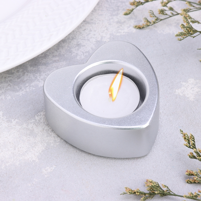 Подсвечник Подсвечник "Сердце малое. Мрамор" из гипса,7х3см,серебро