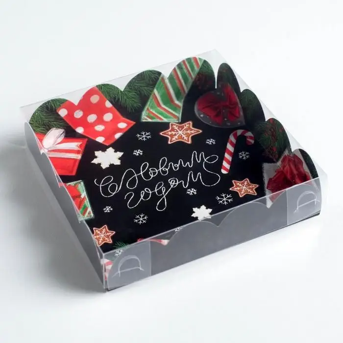 Коробка для кондитерских изделий с пластиковой крышкой &laquo;С Новым годом&raquo;, 13 х 13 х 3 см