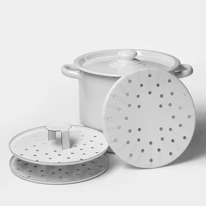 Мантоварка - позница, 9 л, 3 вставки, эмалированная, цилиндрическая, белая