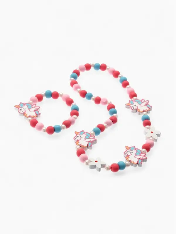 Набор детских украшений Выбражулька &laquo;Единорожки милые&raquo;, 2 предмета: бусы, браслет, розовый