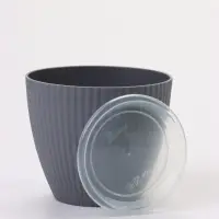 Горшок для цветов пластиковый Ribbed, 1 л, d=13.5 см, h=12 см, поддон МИКС, серый