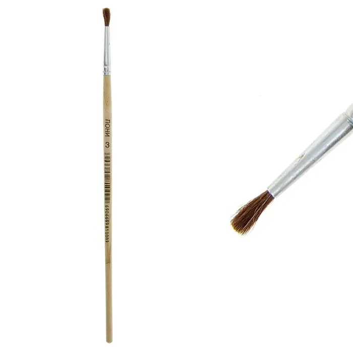 Кисть для рисования, пони, № 3, круглая, деревянная ручка, международный размер