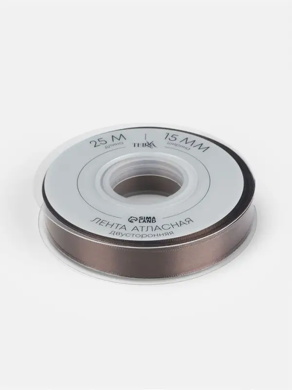 Лента атласная TEIRA, двухсторонняя, 15 мм, 25&plusmn;1 м, коричневый №0850