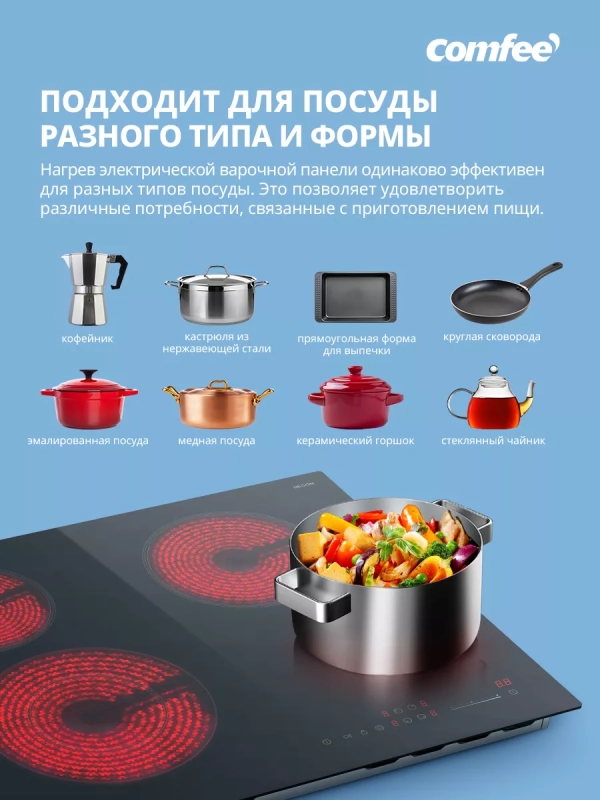 Электрическая варочная панель CEH611, 4 конфорки, расширение Электрическая варочная панель CEH611, 4 конфорки, расширение