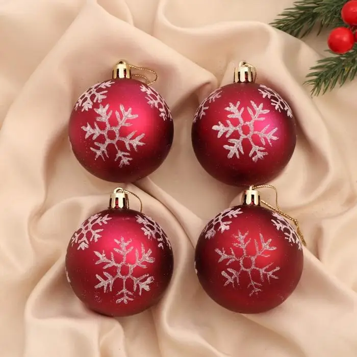 Ёлочные игрушки «Снежная феерия», шары новогодние, d=6 см, набор 4 шт., красный