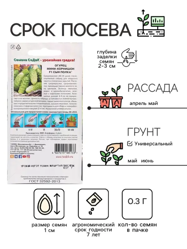 Семена Огурец  "Сын полка "F1 0.3 г