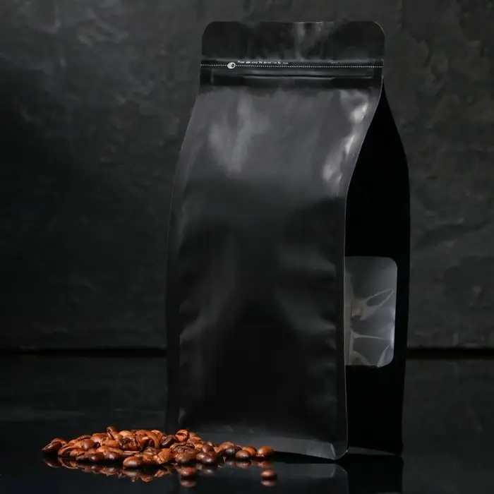 Пакет восьмишовный с дном матовый с отрывным замком , черный, 14 х 24 см