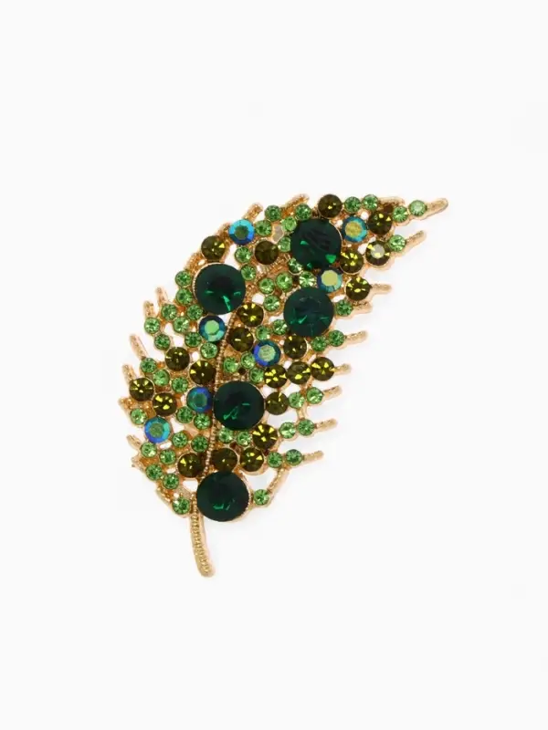 Брошь &laquo;Листочек&raquo;, зелёная в золоте
