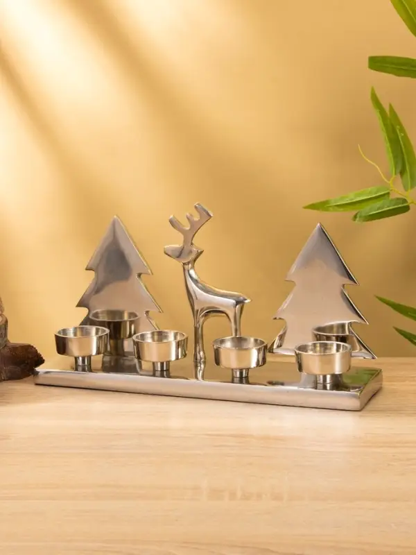 Подсвечник на 4 свечи  Подсвечник на 4 свечи "Рудольф и ёлки" алюминий 30х9х15 см