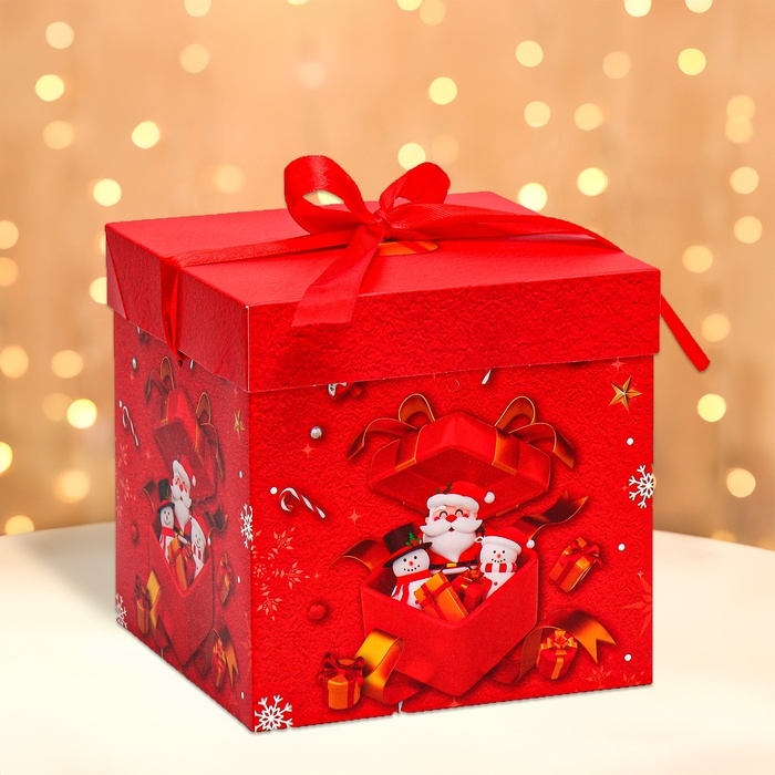 Новый год. Коробка подарочная новогодняя складная Новый год. Коробка подарочная новогодняя складная "Дед мороз в коробке" 15х15х15 см.