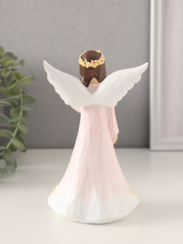 Сувенир полистоун "Девушка-ангел в нежно-розовом платье, с букетом" 9,5х6,5х16 см