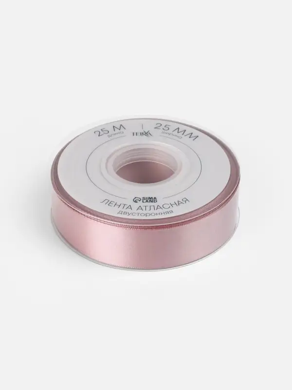 Лента атласная TEIRA, двухсторонняя, 25 мм, 25&plusmn;1 м, нежно-розовая №164