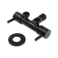 Кран двойной ZEIN engr, 1/2" &times; 1/2", два вентиля, кран-букса керамика, нерж. сталь, черный