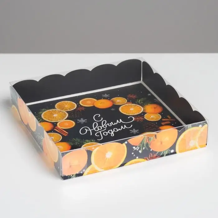 Коробка для кондитерских изделий с пластиковой крышкой &laquo;С Новым годом&raquo;, 15 х 15 х 3 см