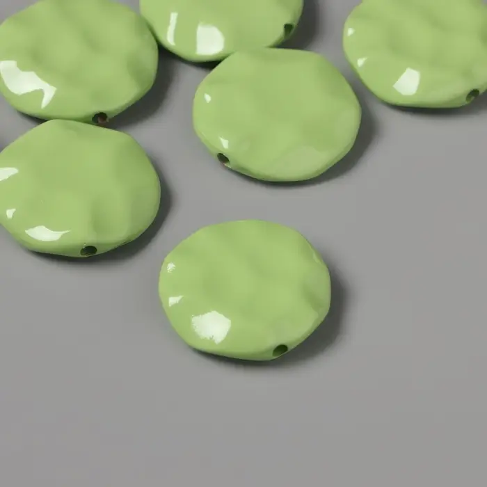 Бусины для творчества акрил Бусины для творчества акрил "Плоский мятый круг" зелёный 2,5х2,5х0,6 см