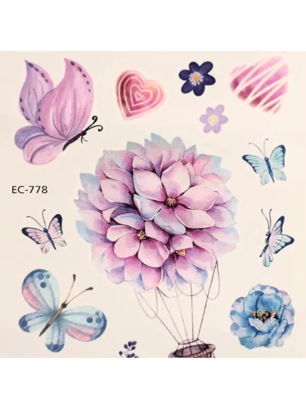 Переводные тату на тело цветные «Цветы и бабочки», 12×7.5 см