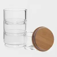 Банки для сыпучих BellaTenero &laquo;Эко&raquo;, 300 мл, 10.2&times;21.5 см, с бамбуковой крышкой, набор 4 шт., стекло, прозрачные