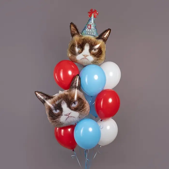 Воздушный шар фольгированный 35" &laquo;Сердитая кошка в колпаке&raquo;