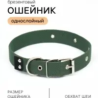 Ошейник брезентовый однослойный, 66&times;3 см, ОШ 33-60 см, тёмно-зелёный