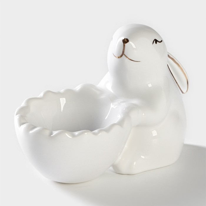 Подставка для яйца Доляна «Зайка в золотом», 11×6×8 см, цвет белый Подставка для яйца Доляна «Зайка в золотом», 11×6×8 см, цвет белый