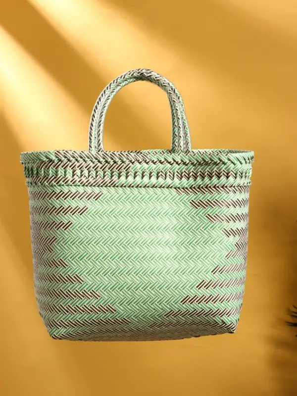 Сумка плетёная, 30×15×35 см, пластик, чёрно-бирюзовая