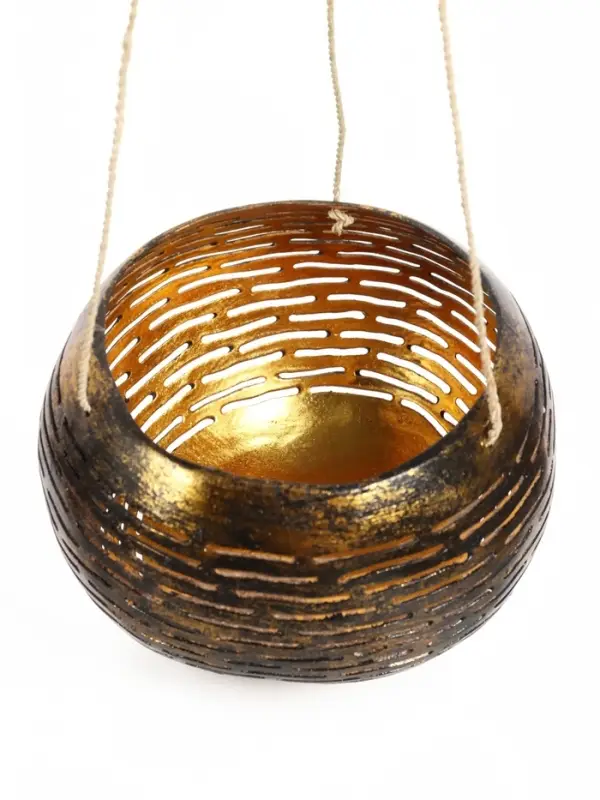 Подсвечник подвесной из кокоса, 14&times;14&times;10 см, чёрно-золотой