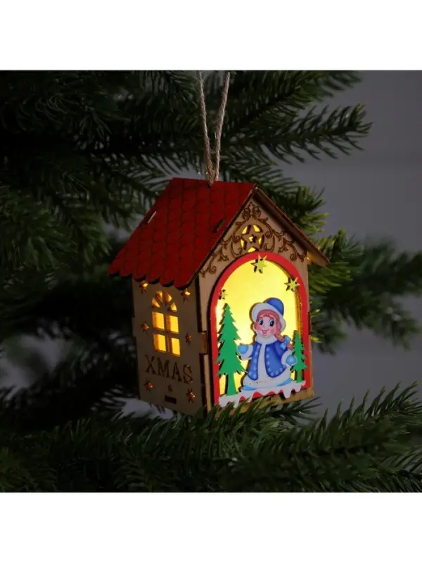 Ёлочная игрушка &laquo;Домик со Снегурочкой&raquo;, 11&times;8.5&times;7.5 см, 1 LED, от батареек, свечение тёплое белое