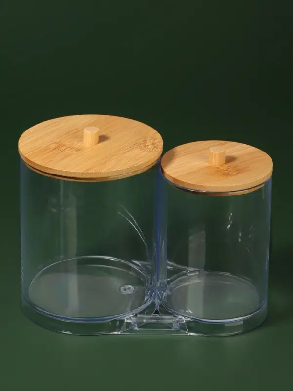 Органайзер для ватных палочек и дисков BAMBOO, с крышкой, 15.5&times;8.5&times;12 см, прозрачный, коричневый